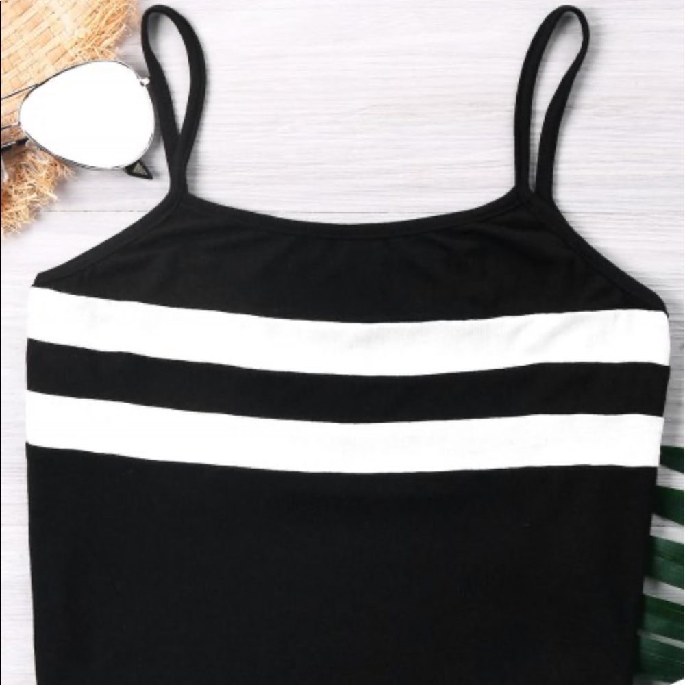 Black crop top with white stripes
